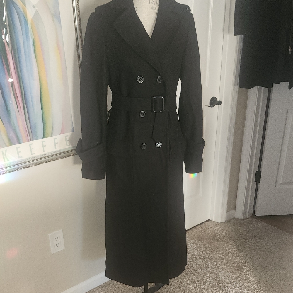 BCBGMAXAZRIA BLACK WOOL LINED DOUBLE BREAST COAT SIZE MEDIUM EUC